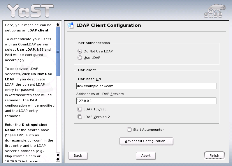 YaST: Configuration of the LDAP Client