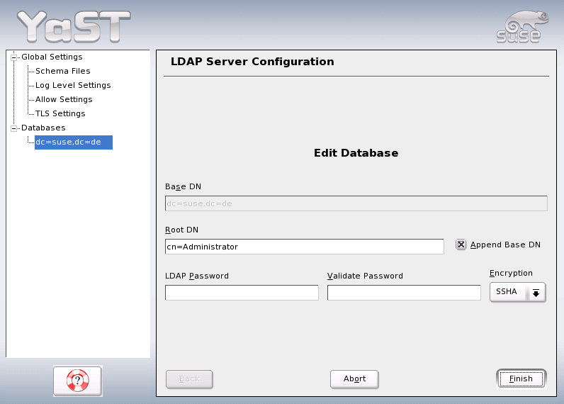 YaST OpenLDAP Server Configuration: Editing a Database