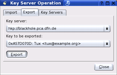 Exporting a Key to a Key Server