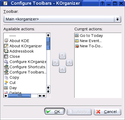 The Toolbars of KOrganizer