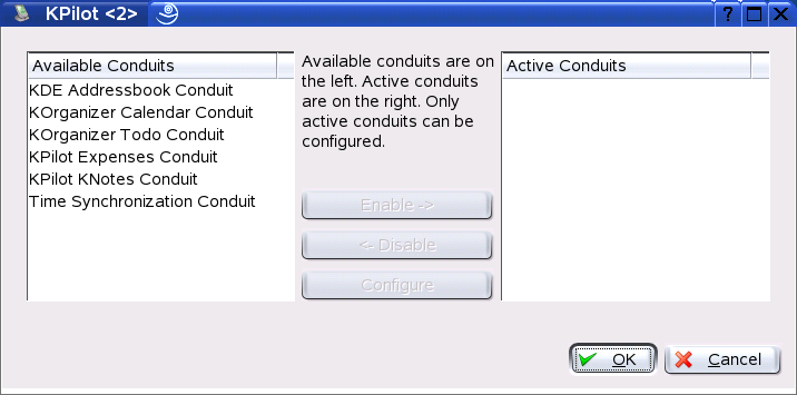 Configuration Dialog with the Available Conduits