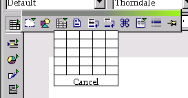 Inserting a Table Using the Toolbar