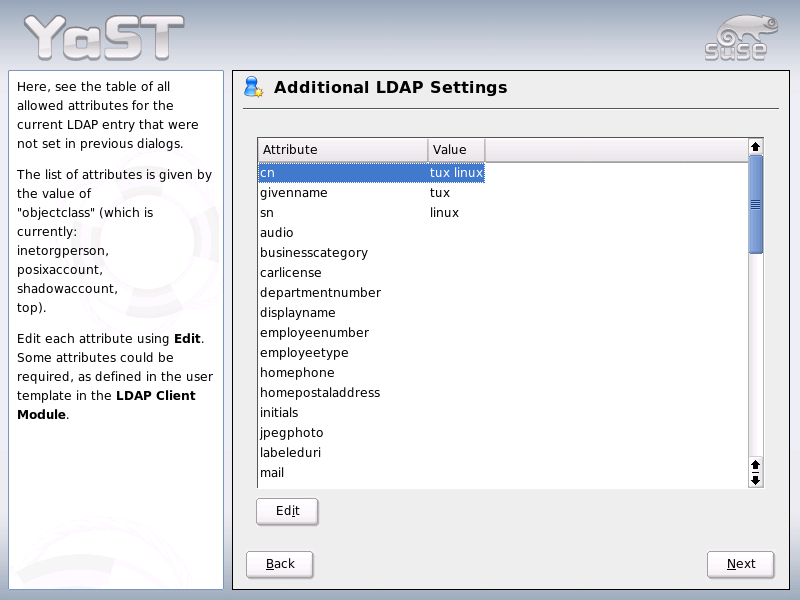 YaST: Additional LDAP Settings