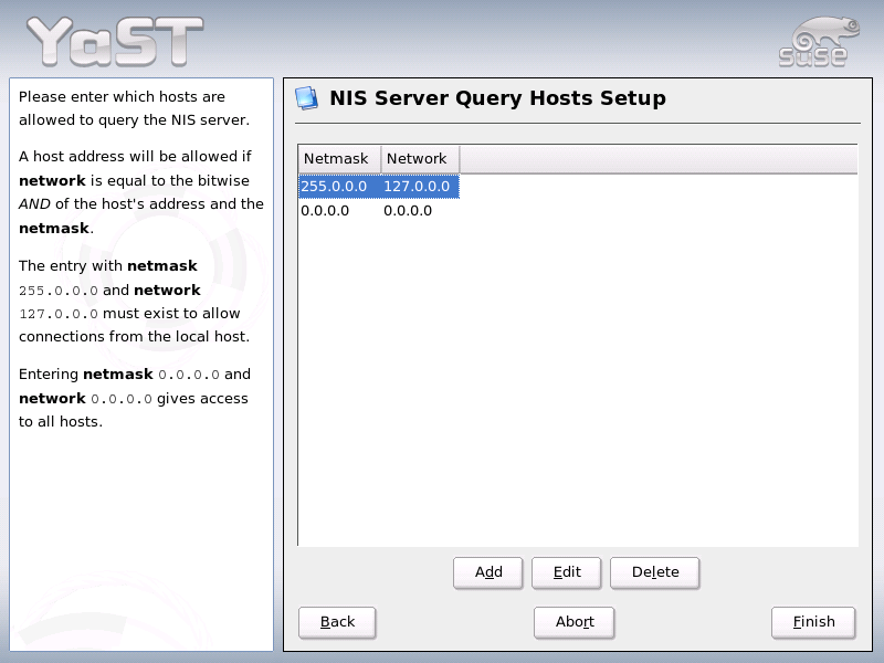 YaST: Setting Request Permissions for a NIS Server
