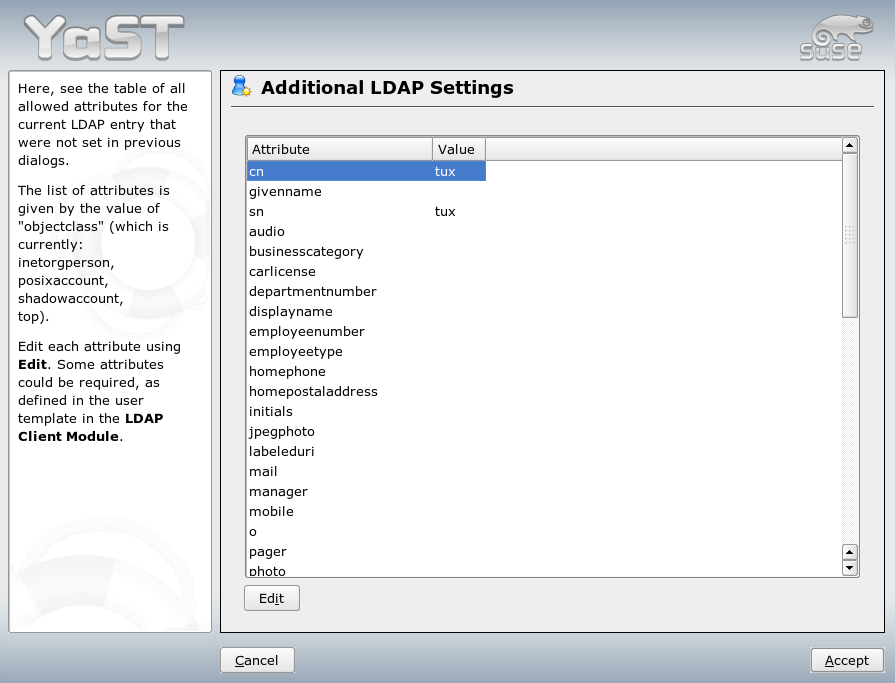 YaST: Additional LDAP Settings