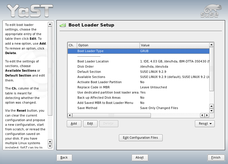 Configuring the Boot Loader with YaST
