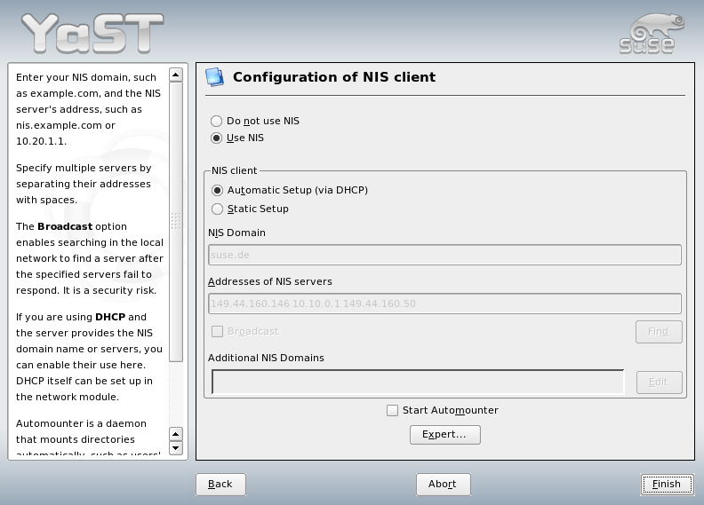 Setting Domain and Address of NIS Server