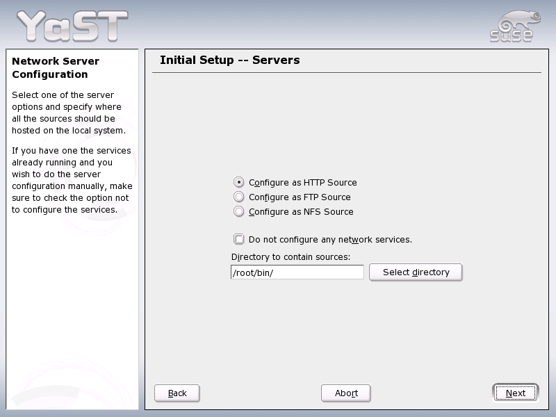 YaST Installation Server: Selecting the Server Type