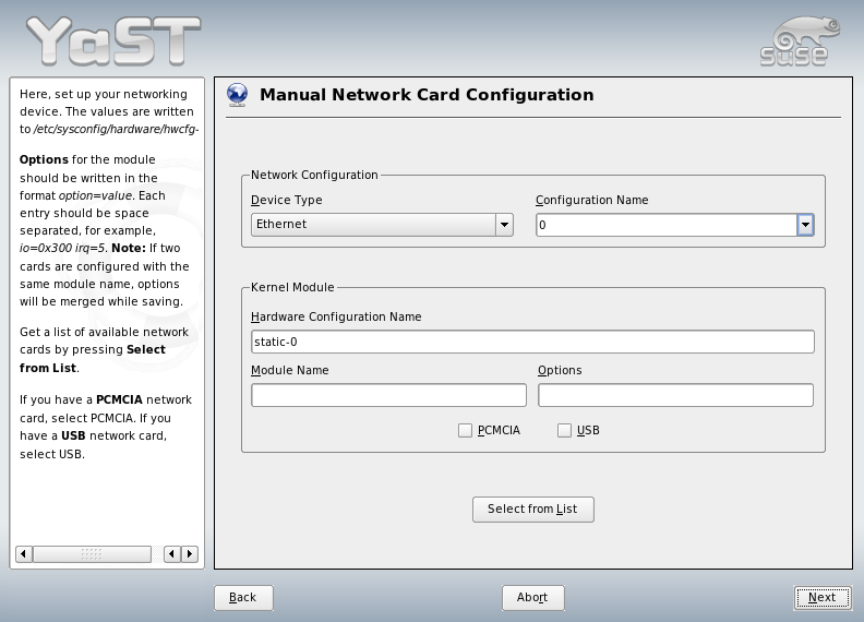 Configuration of the Network Card