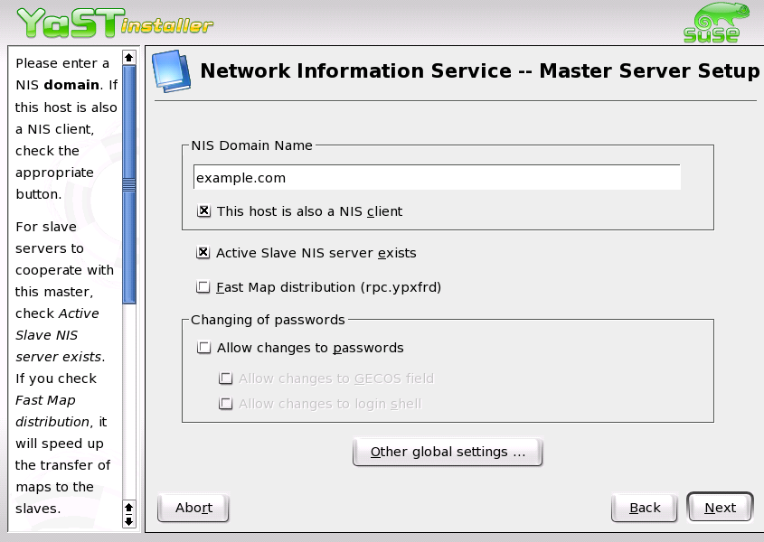 YaST: NIS Server Configuration Tool