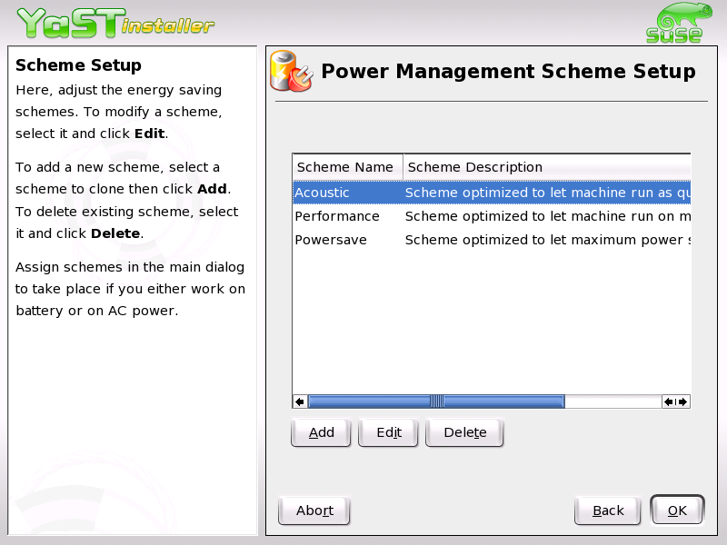 YaST Power Management: Overview of Existing Schemes