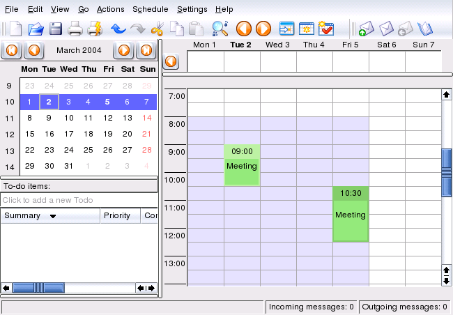 The Main Window of KOrganizer
