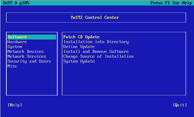 The Main Window of YaST2 ncurses